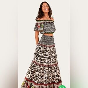 Midi Marias amor De Coração FARM Rio smocked mixed print pattern skirt / dress